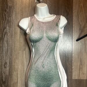 Stylish silhouette Green and White Tank Dress